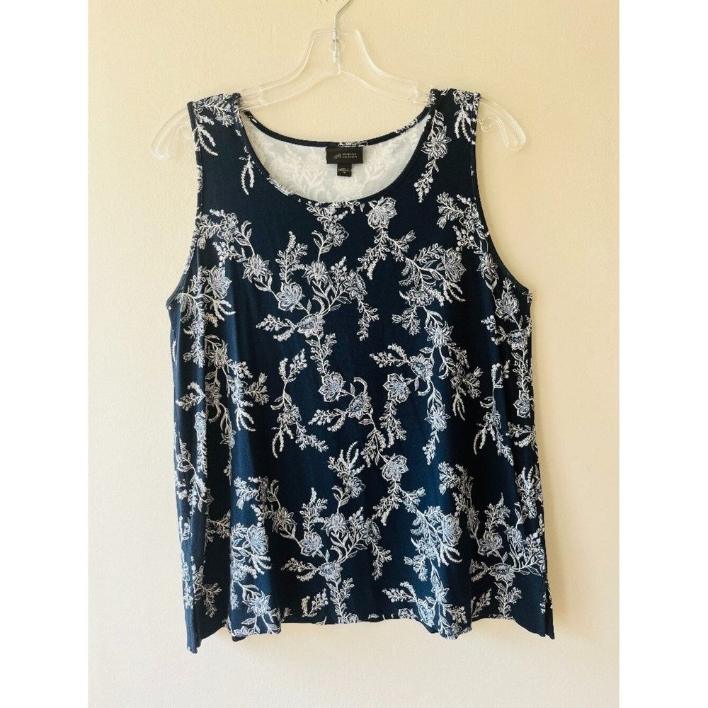 J. Jill‎ Sz M Wearever Collection Sleeveless Tank Top Dark Blue White Floral